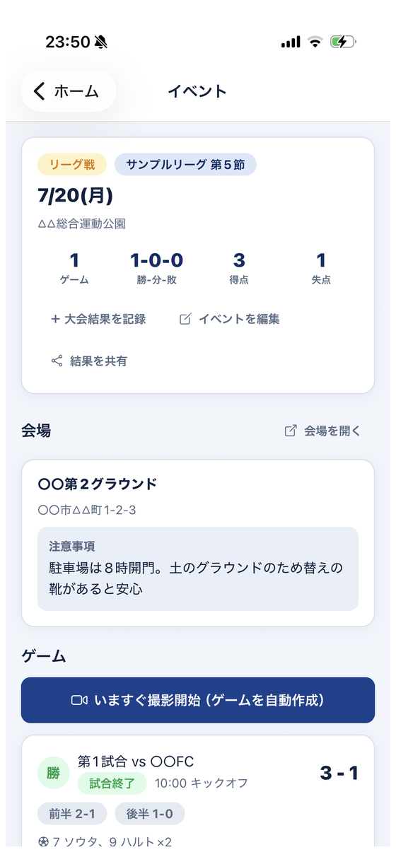 イベントの画面。1日ぶんのゲームがここに並びます
